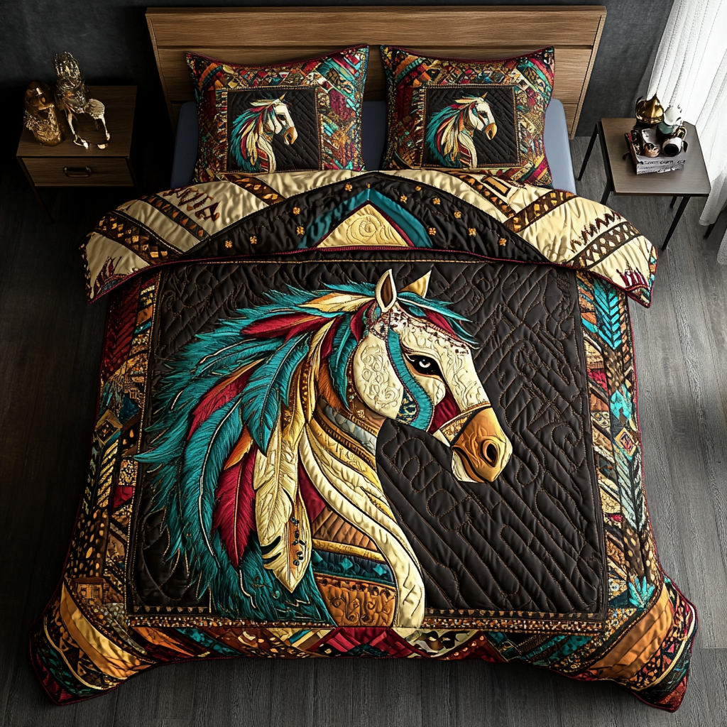 Noble Horse 3-Piece Quilted Bedding Set NCU0DK8056