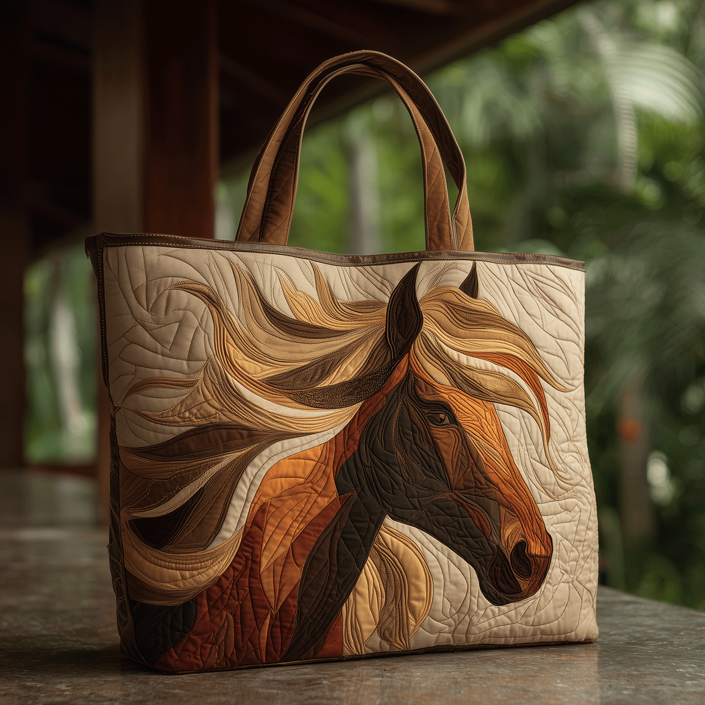 Noble Horse Heart Quilted Tote Bag NCU0TH2864