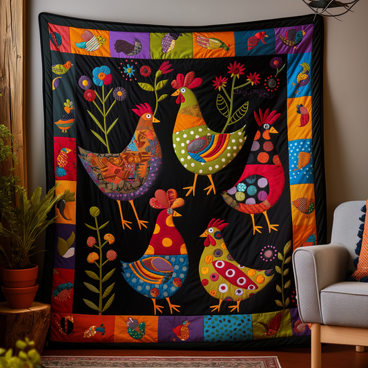 Nocturnal Bloom Chicken Quilted Blanket NCU0TL242