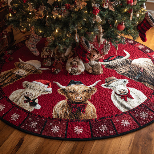 Noel Highland Cow Quilted Christmas Tree Skirt NCU0HH1192