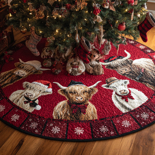 Noel Highland Cow Quilted Christmas Tree Skirt NCU0HH1192