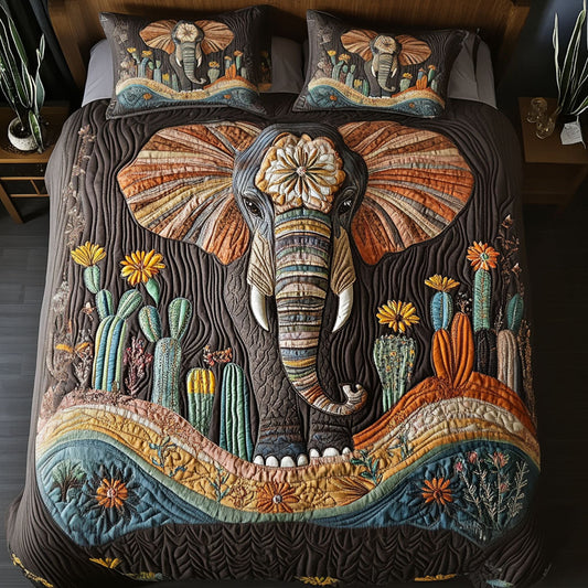Nomadic Elephant 3-Piece Quilted Bedding Set NCU0PT7271