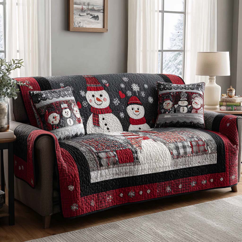 Nordic Plaid Snowmen Quilted Sofa Cover NCU0XD2087