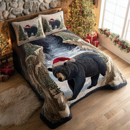 North Bear Santa 3-Piece Quilted Bedding Set NCU0HH1413