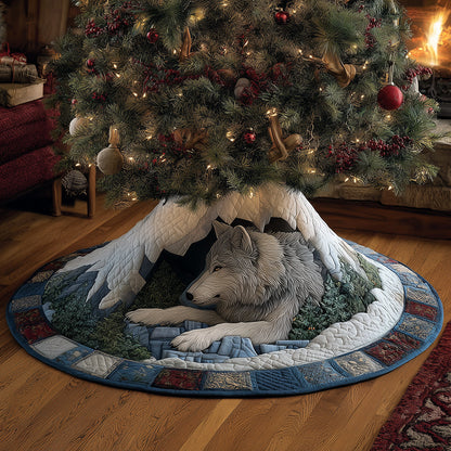Northern Wolf Cave Christmas Quilted Tree Skirt NCU0TH3784