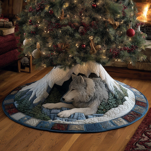 Northern Wolf Cave Christmas Quilted Tree Skirt NCU0TH3784