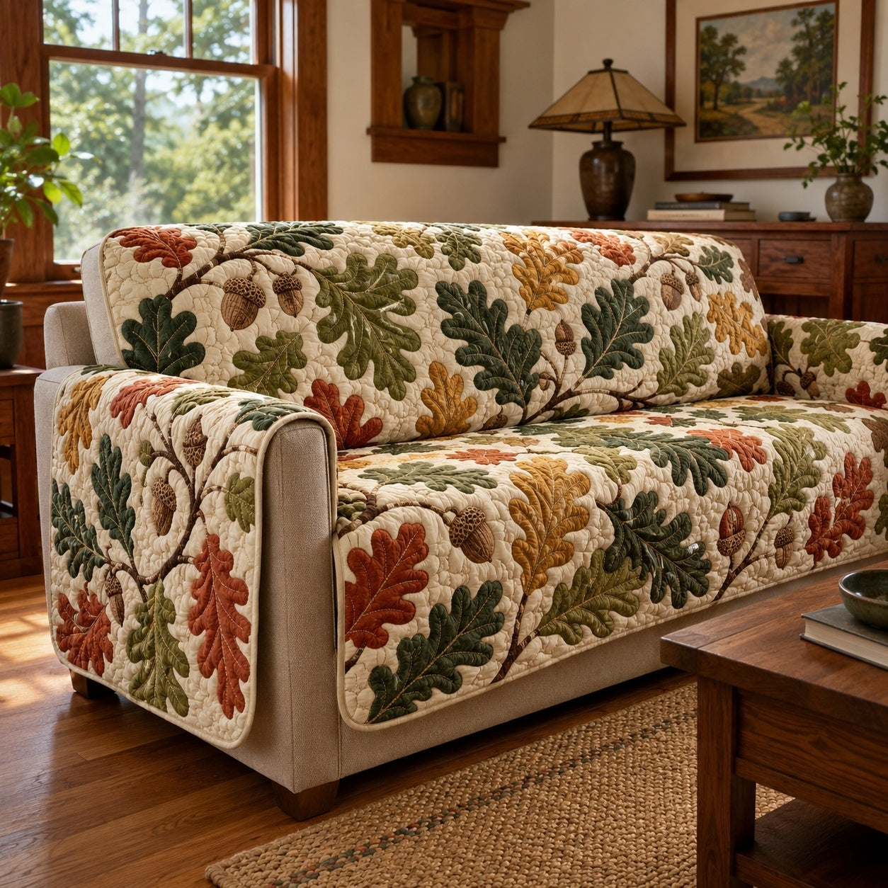 Oak Acorns Quilted Sofa Cover NCU0VL3762