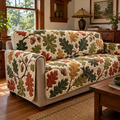 Oak Acorns Quilted Sofa Cover NCU0VL3762