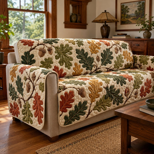 Oak Acorns Quilted Sofa Cover NCU0VL3762