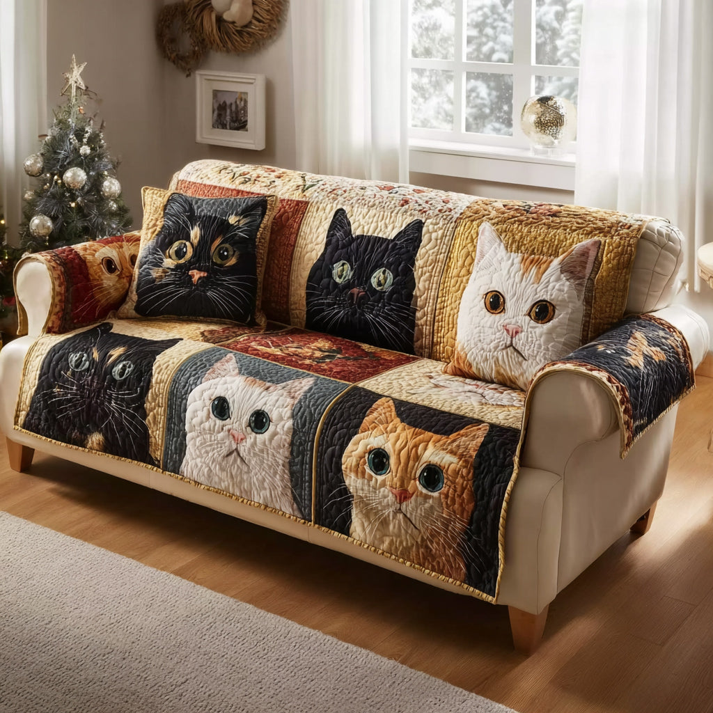 Obsidian Cat Gaze Quilted Sofa Cover NCU0HH1750