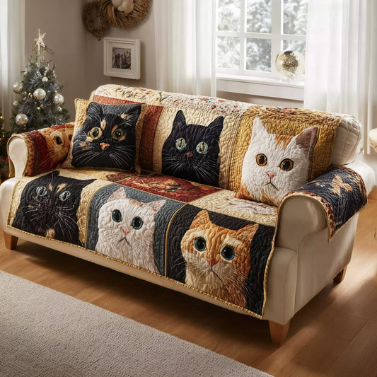 Obsidian Cat Gaze Quilted Sofa Cover NCU0HH1750