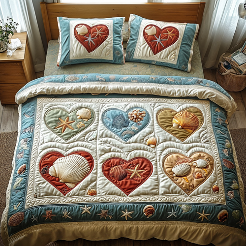 Ocean Hearts 3-Piece Quilted Bedding Set NCU0DV2740