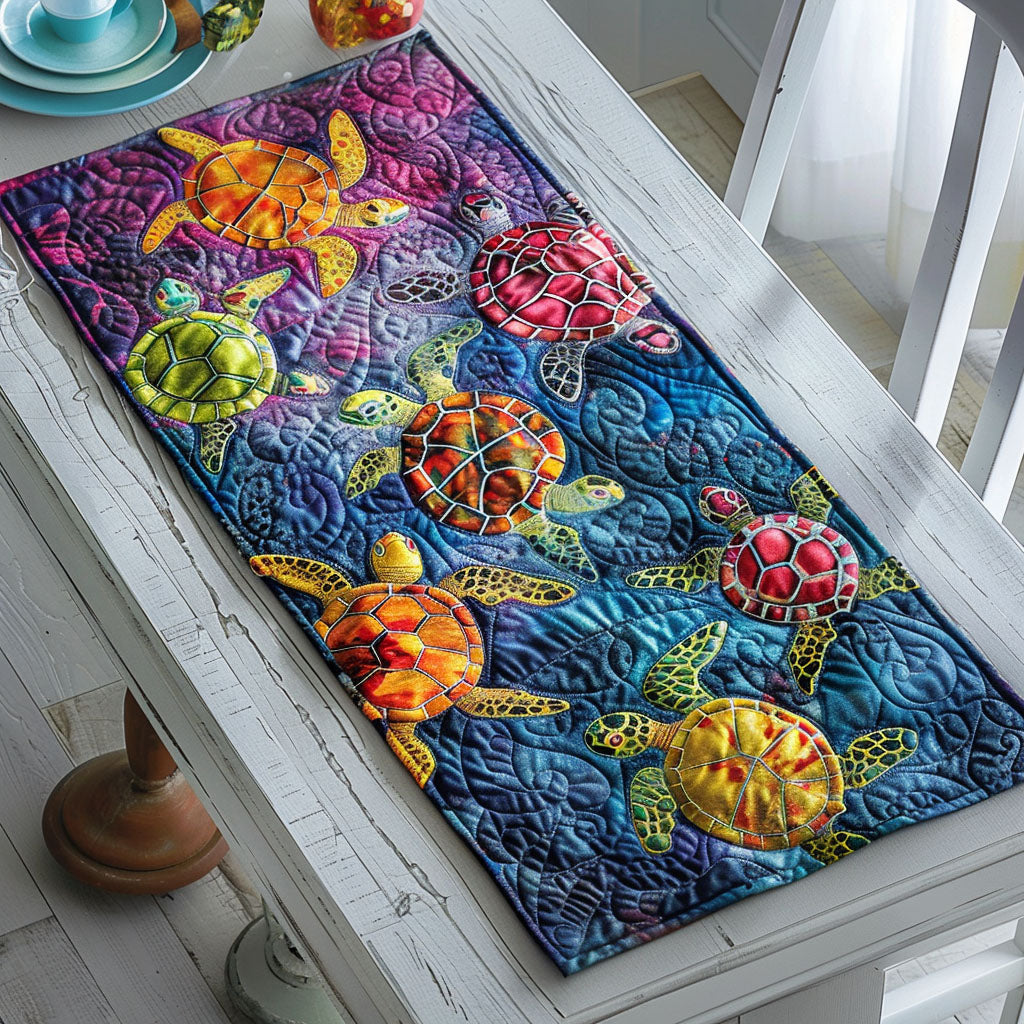 Turtle Rug Runner Ocean Journey Turtle Quilted Table Runner NCU0TL312 – Vantique
