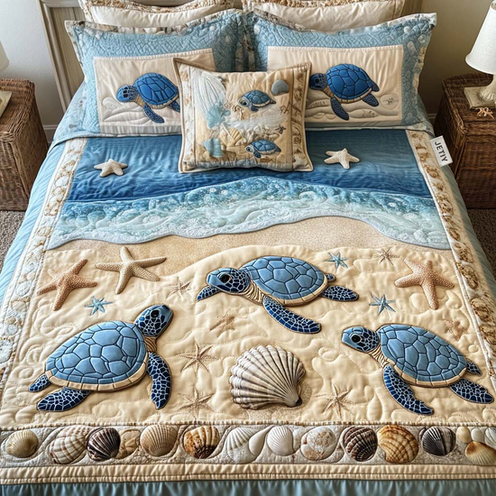 Aqua Shell 3-Piece Quilted Bedding Set NCU0NVH093 main image 0