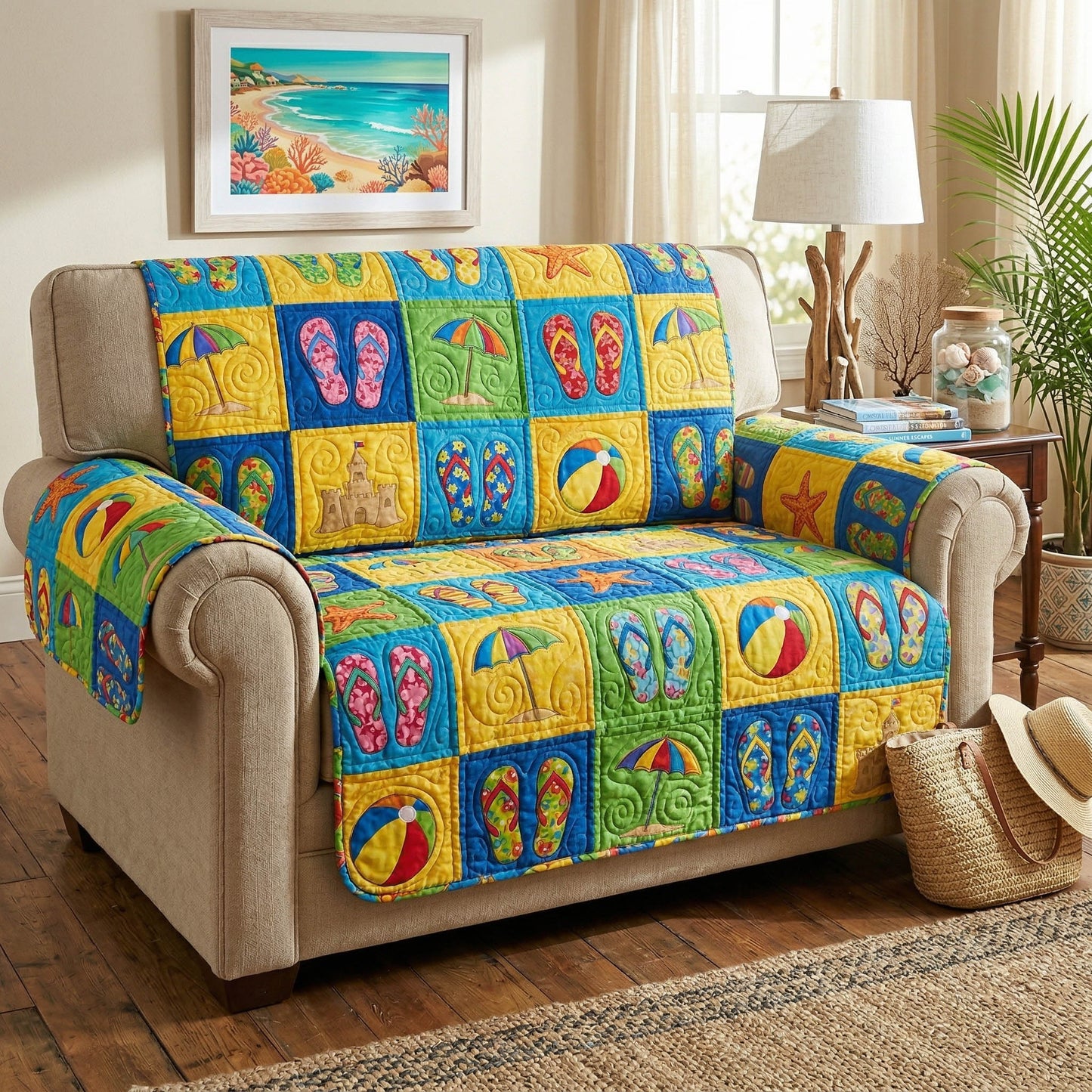 Ocean Bliss Quilted Sofa Cover NCU0TD2684