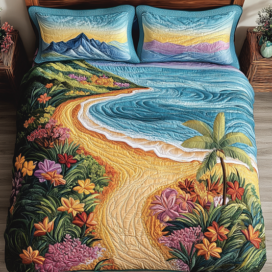 Ocean Bloom 3-Piece Quilted Bedding Set NCU0VH4026