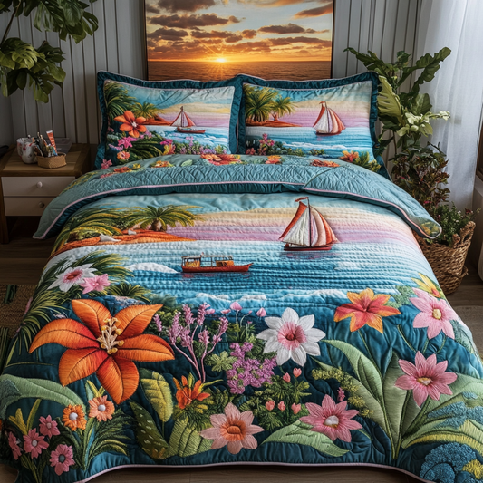 Ocean Bloom 3-Piece Quilted Bedding Set NCU0VL1879