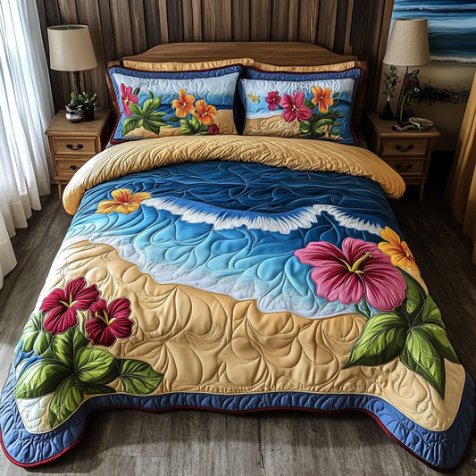 Ocean Bloom 3-Piece Quilted Bedding Set NCU0VL2556