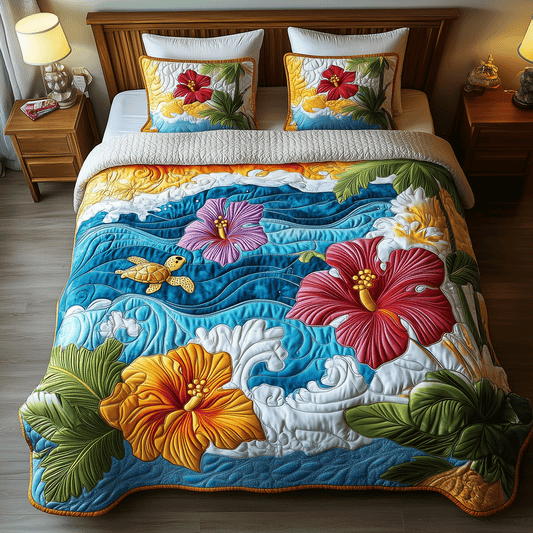 Ocean Bloom Quilted Bedding Set NCU0TH2631