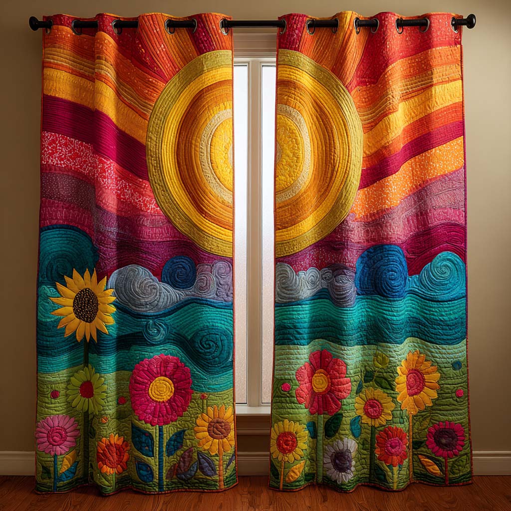 Ocean Bloom Sunrise Quilted Curtains NCU0XD2048