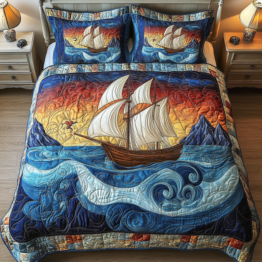 Ocean Breeze Sailboat 3-Piece Quilted Bedding Set NCU0DK3991