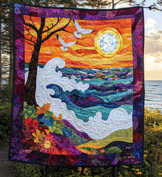 Ocean Breeze Seagull Art Quilt Hanging NCU0PT681