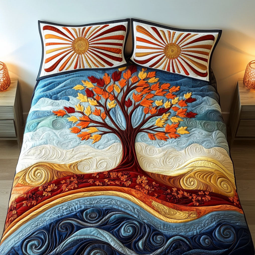 Ocean Breeze Tree 3-Piece Quilted Bedding Set NCU0NT4448