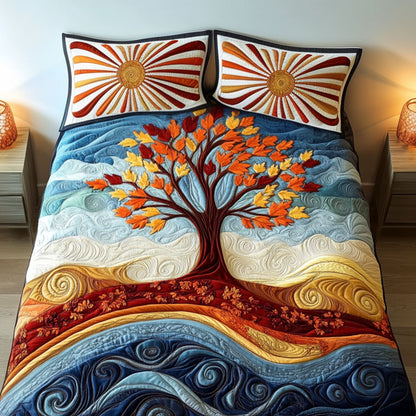 Ocean Breeze Tree 3-Piece Quilted Bedding Set NCU0NT4448