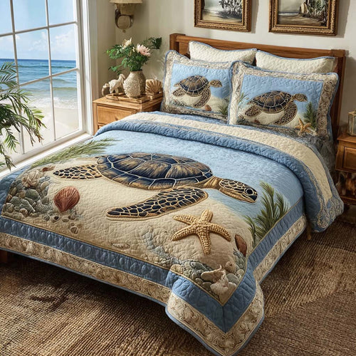 Ocean Breeze Turtle 3-Piece Quilted Bedding Set NCU0NT11711