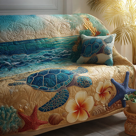 Ocean Breeze Turtle Quilted Sofa Cover NCU0VL3010