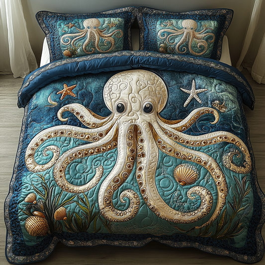 Ocean Eye Octopus 3-Piece Quilted Bedding Set NCU0DV5165