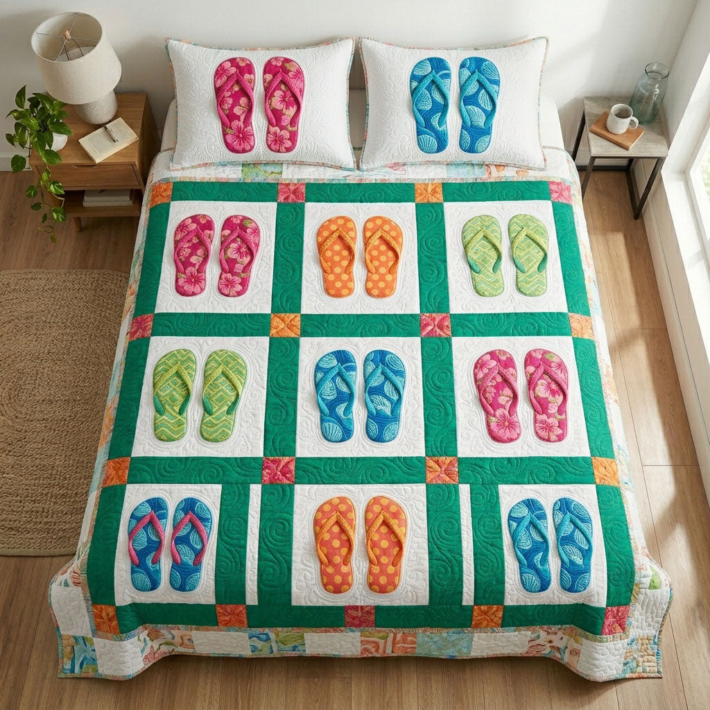 Ocean Flip Flops 3-Piece Quilted Bedding Set NCU0TD2663