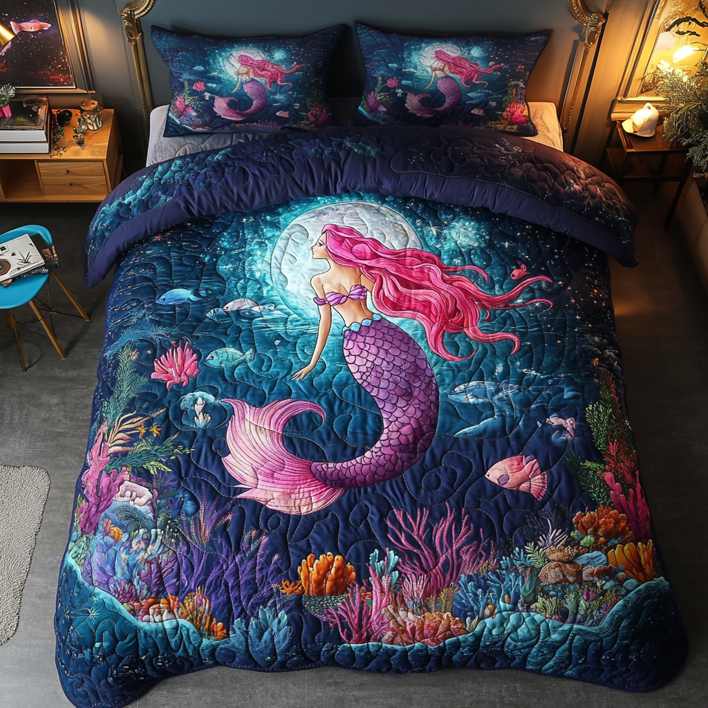 Ocean Mermaid 3-Piece Quilted Bedding Set NCU0DK7878