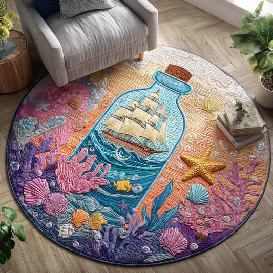 Ocean Message Quilted Round Mat NCU0TD281