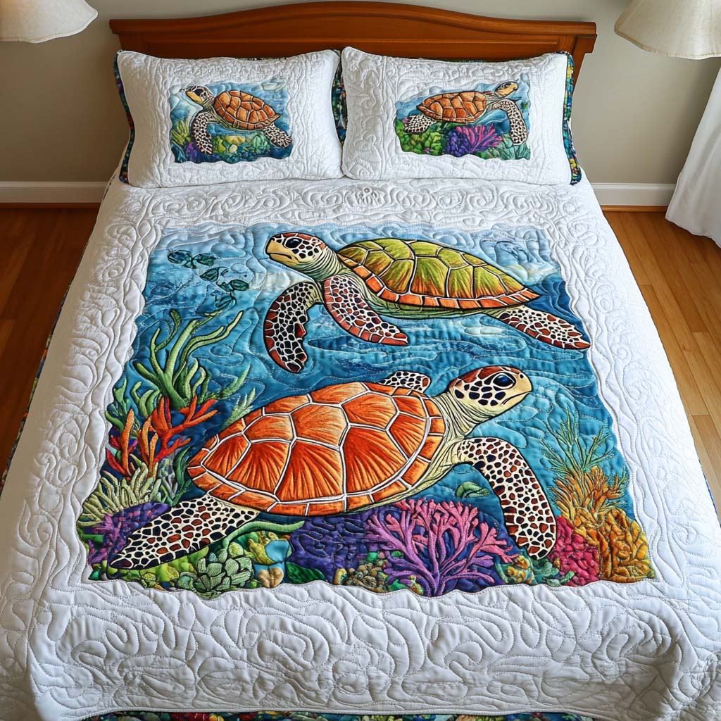 Ocean Mosaic 3-Piece Quilted Bedding Set NCU0NT2148