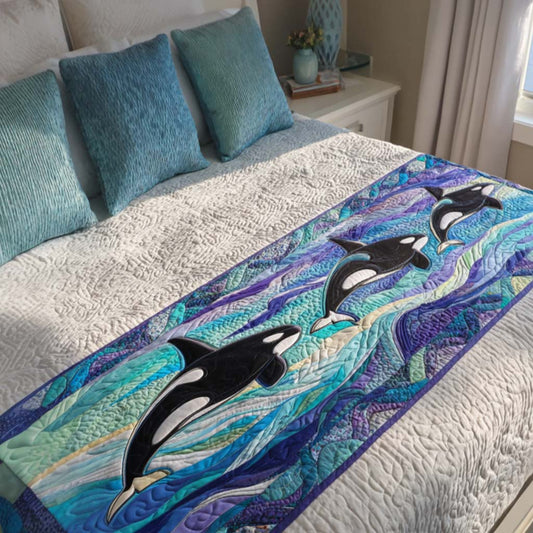 Ocean Orcas Quilted Bed Runner NCU0NT9949