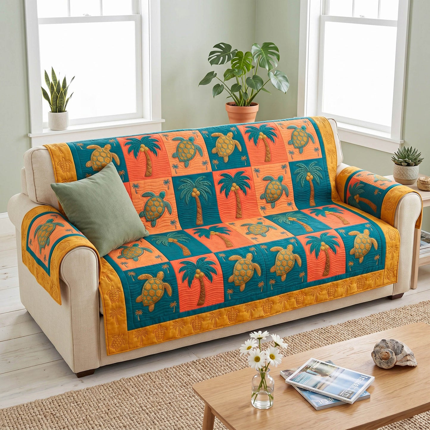 Ocean Patch Quilted Sofa Cover NCU0TD2827