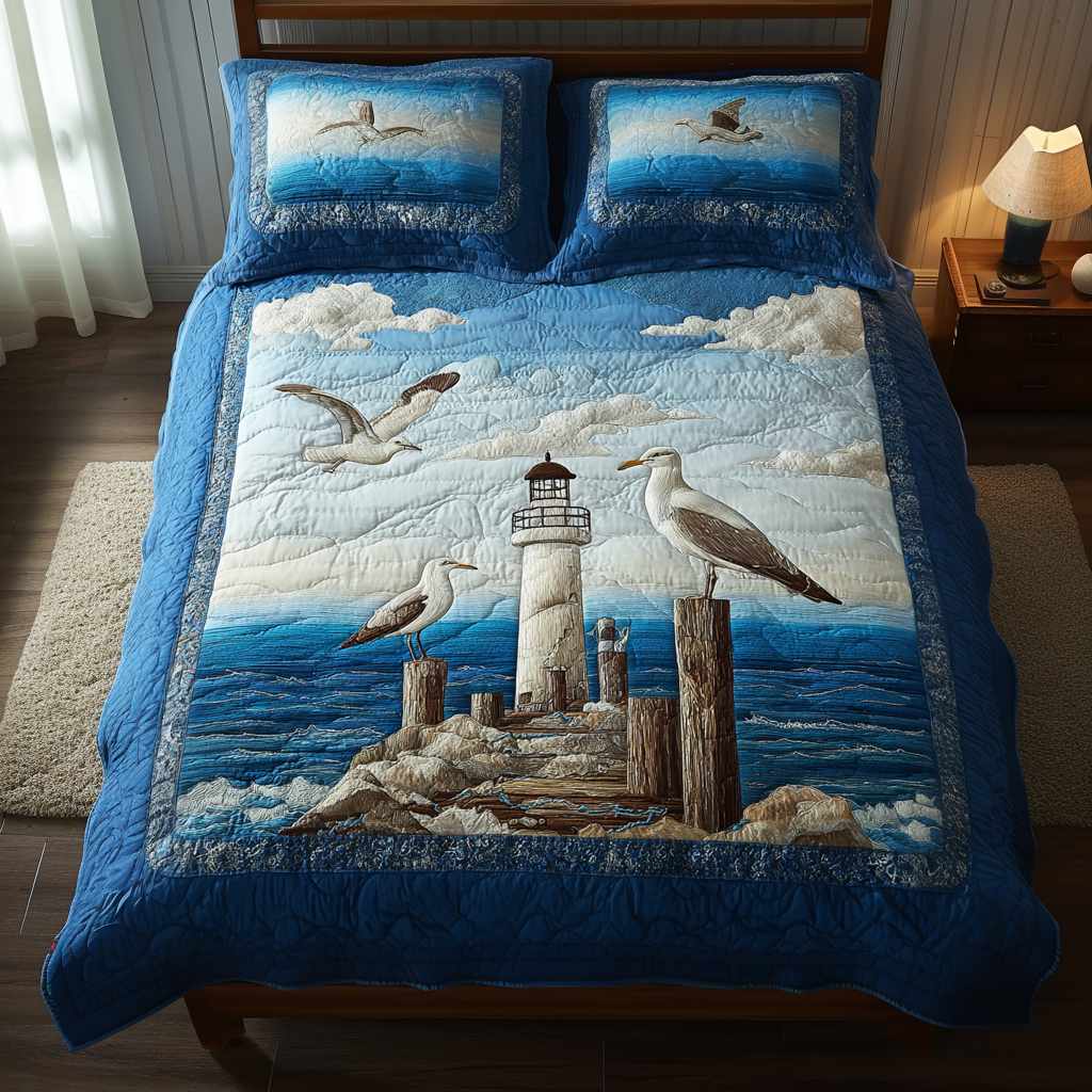 Ocean Seagull 3-Piece Quilted Bedding Set NCU0DK10784