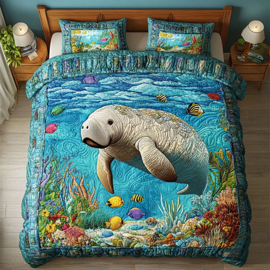 Ocean Serenity Manatee 3-Piece Quilted Bedding Set NCU0NT2886