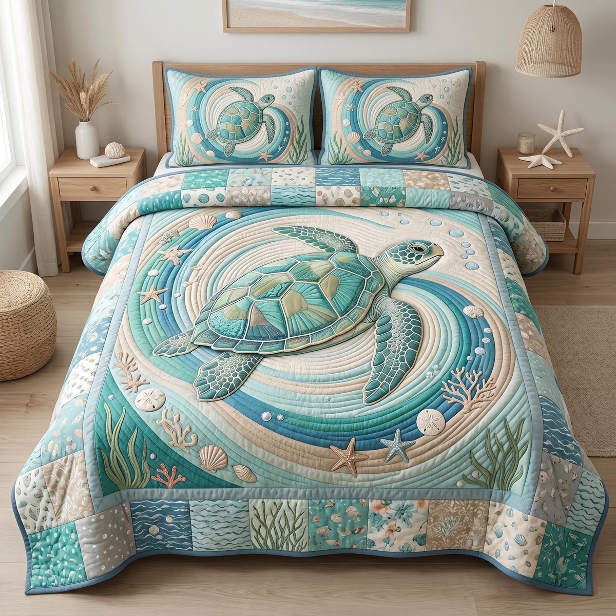 Ocean Spiral 3-Piece Quilted Bedding Set NCU0DV9777