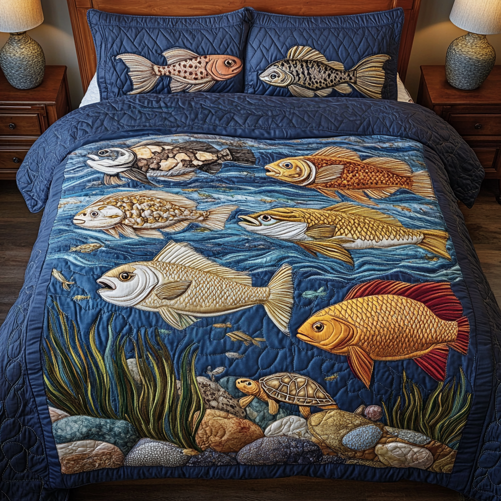 Ocean Splash 3-Piece Quilted Bedding Set NCU0VH2102
