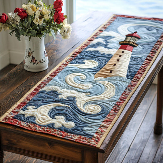 Ocean Swirl Lighthouse Quilted Table Runner NCU0NT3760