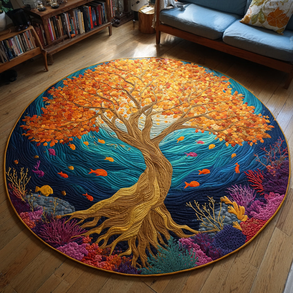 Ocean Tree of Life Quilted Round Mat NCU0HH633