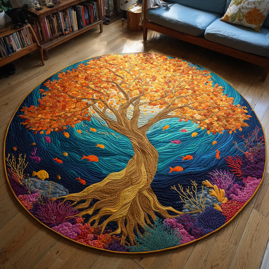 Ocean Tree of Life Quilted Round Mat NCU0HH633