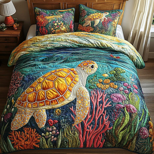 Ocean Turtle 3-Piece Quilted Bedding Set NCU0DV9449