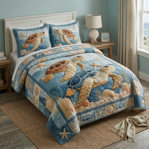 Ocean Turtle Calm 3-Piece Quilted Bedding Set NCU0NT12519