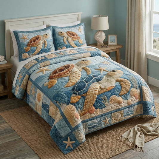 Ocean Turtle Calm 3-Piece Quilted Bedding Set NCU0NT12519