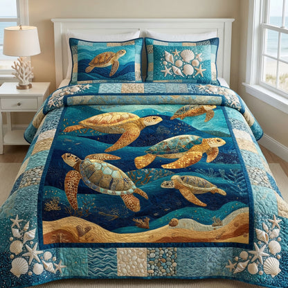 Ocean Turtle Harmony 3-Piece Quilted Bedding Set NCU0NT12517