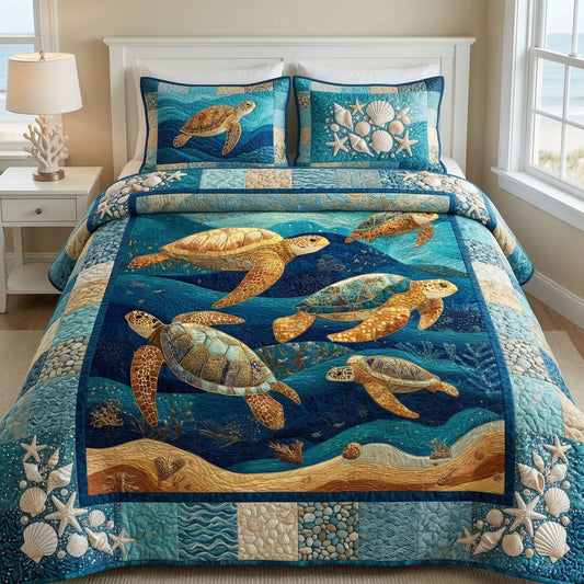 Ocean Turtle Harmony 3-Piece Quilted Bedding Set NCU0NT12517