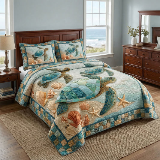 Ocean Turtle Journey 3-Piece Quilted Bedding Set NCU0NT12510